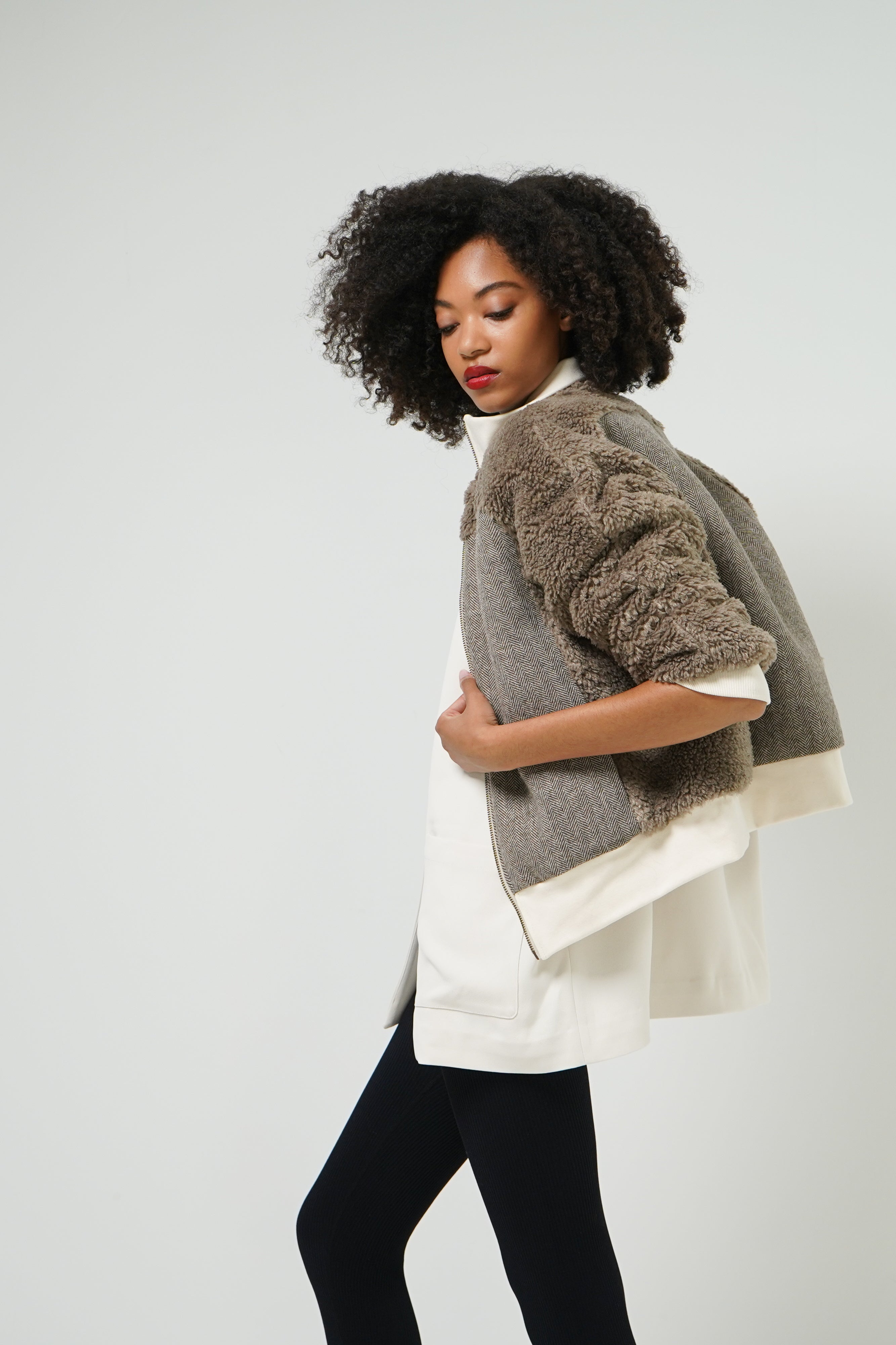 Amelia teddy bomber front view — women's zip up sherpa jacket | Rafinesque