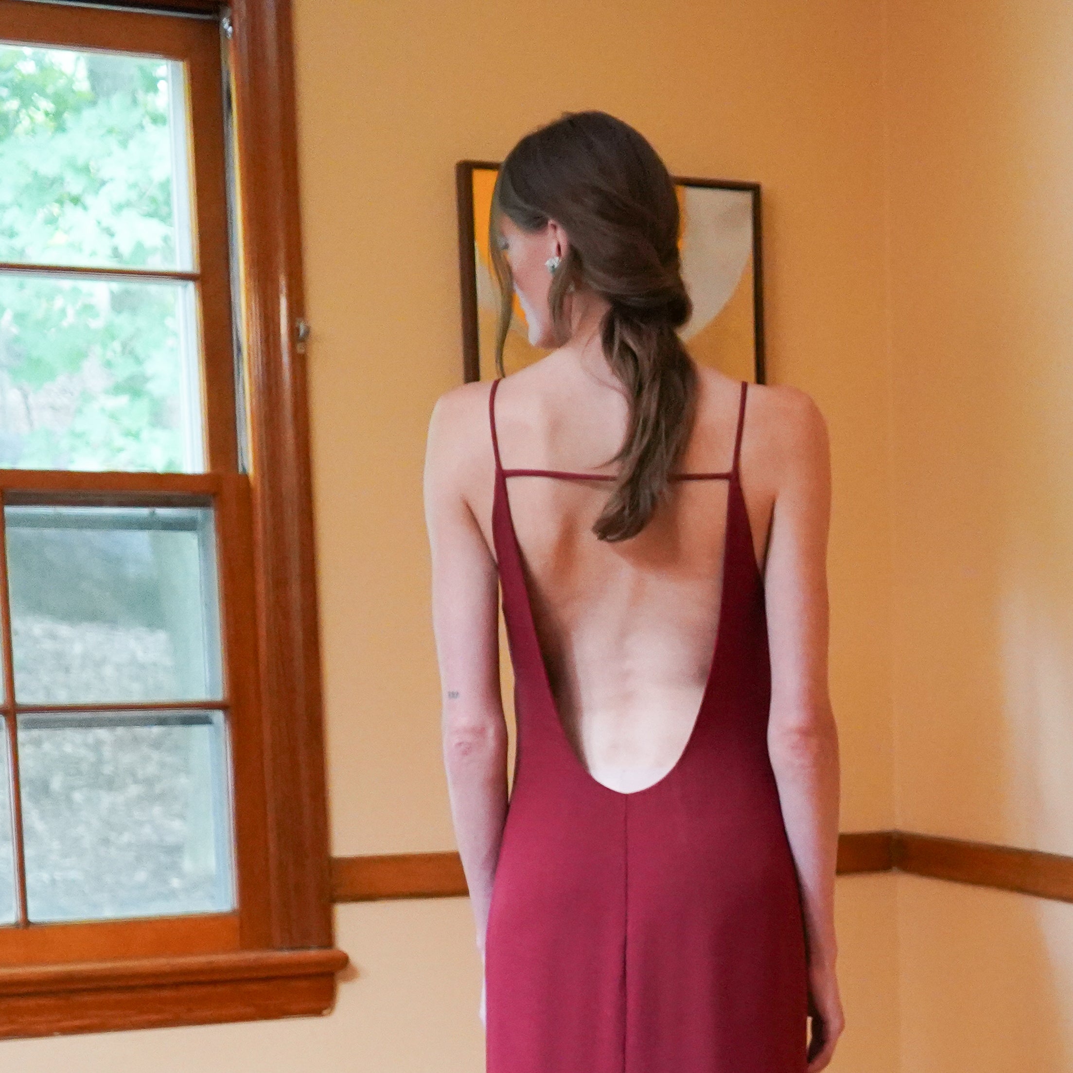 silk georgette dress with plunging back neck