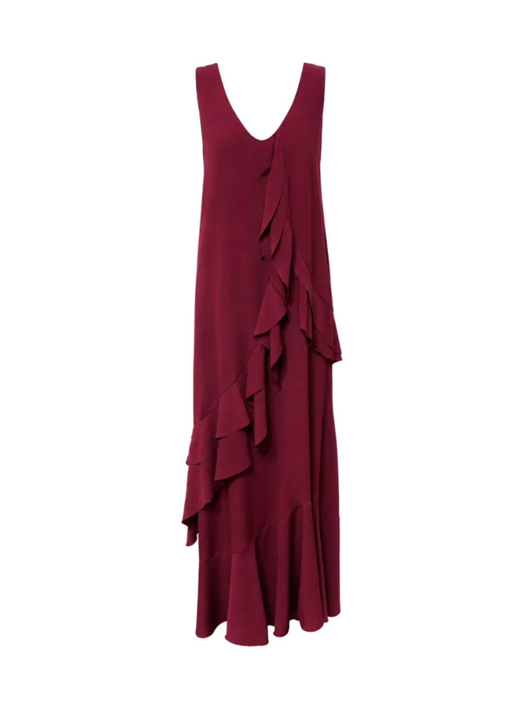 Sleeveless silk georgette maxi dress with ruffles