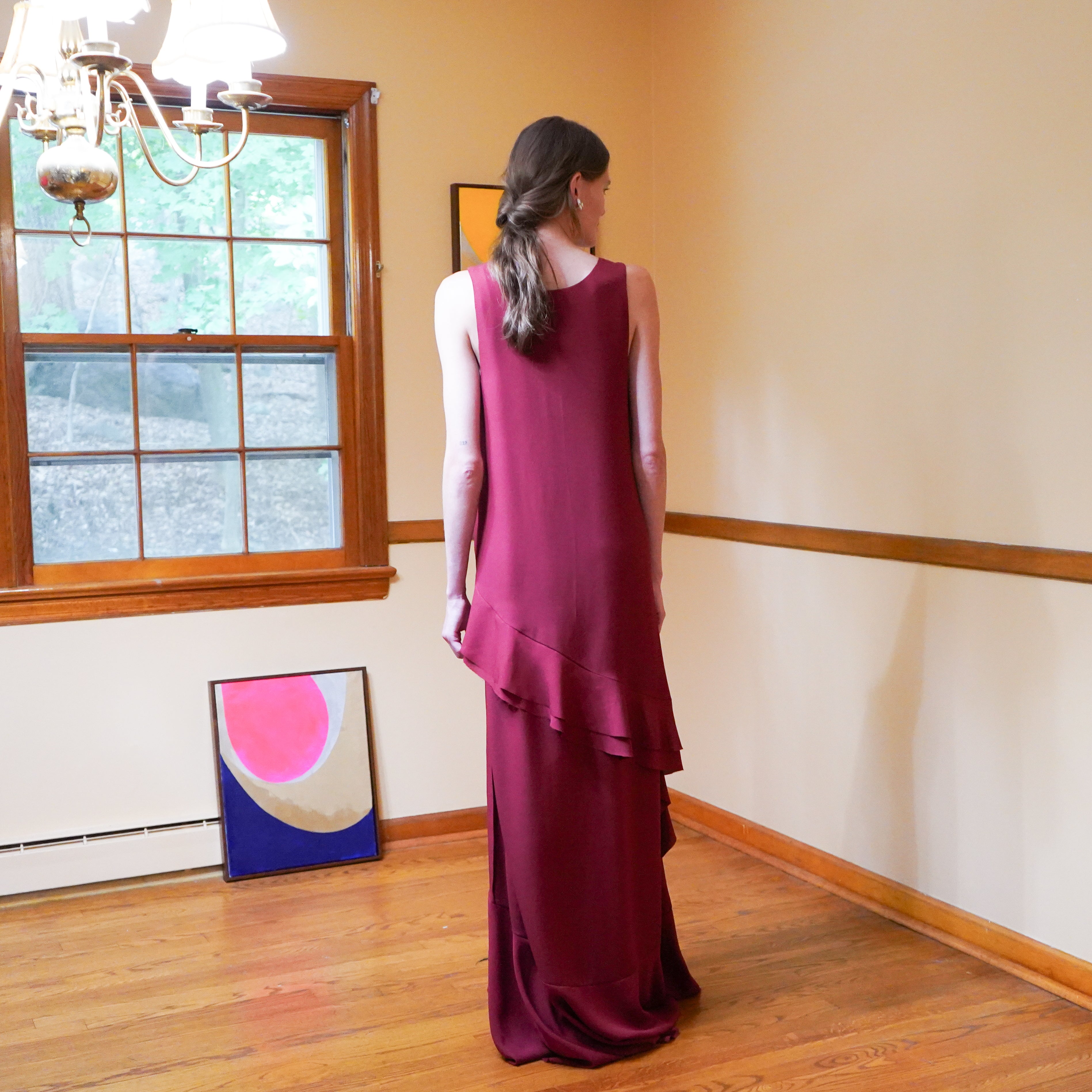 sleeveless silk georgette maxi ruffle dress 