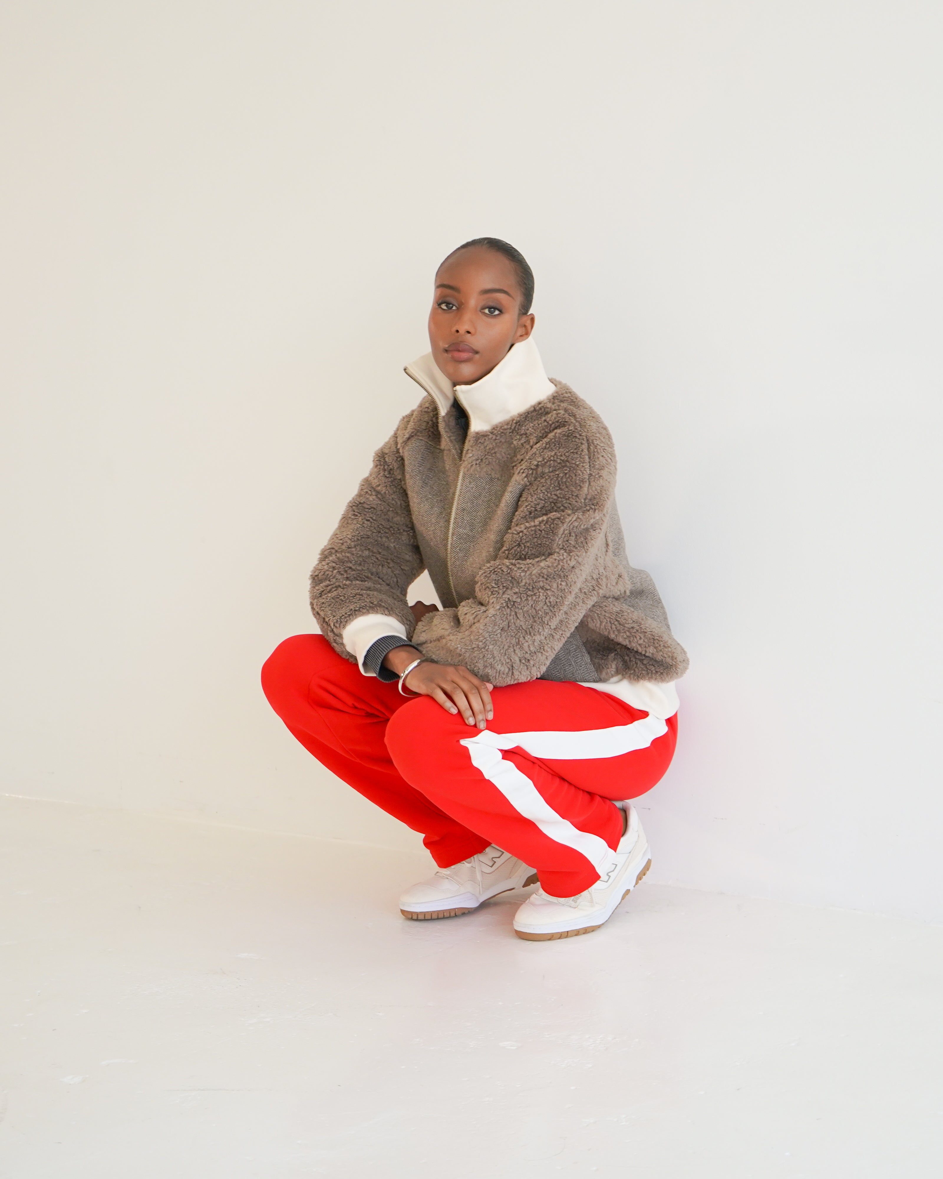 AMELIA - Teddy Bomber with Herringbone Panel