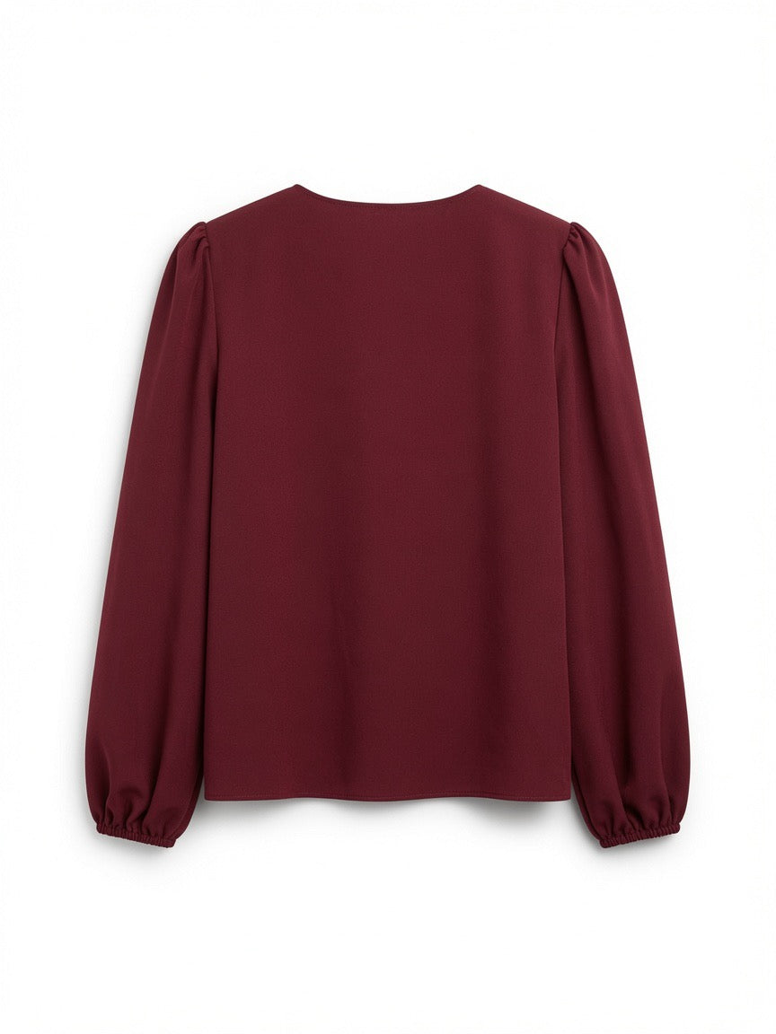 silk georgette top with puff sleeves back view