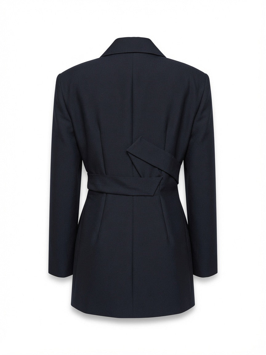 Dark Navy Wool Silk Twill jacket back view