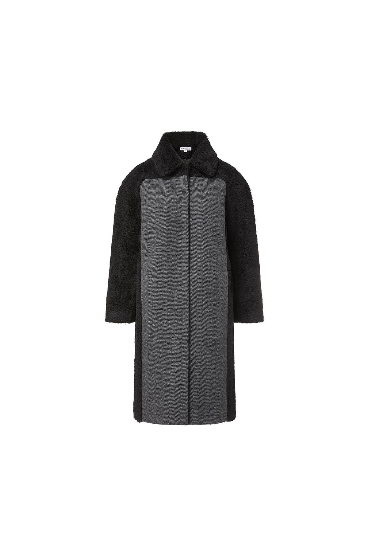 HARPER - Teddy Coat with Herringbone Panels