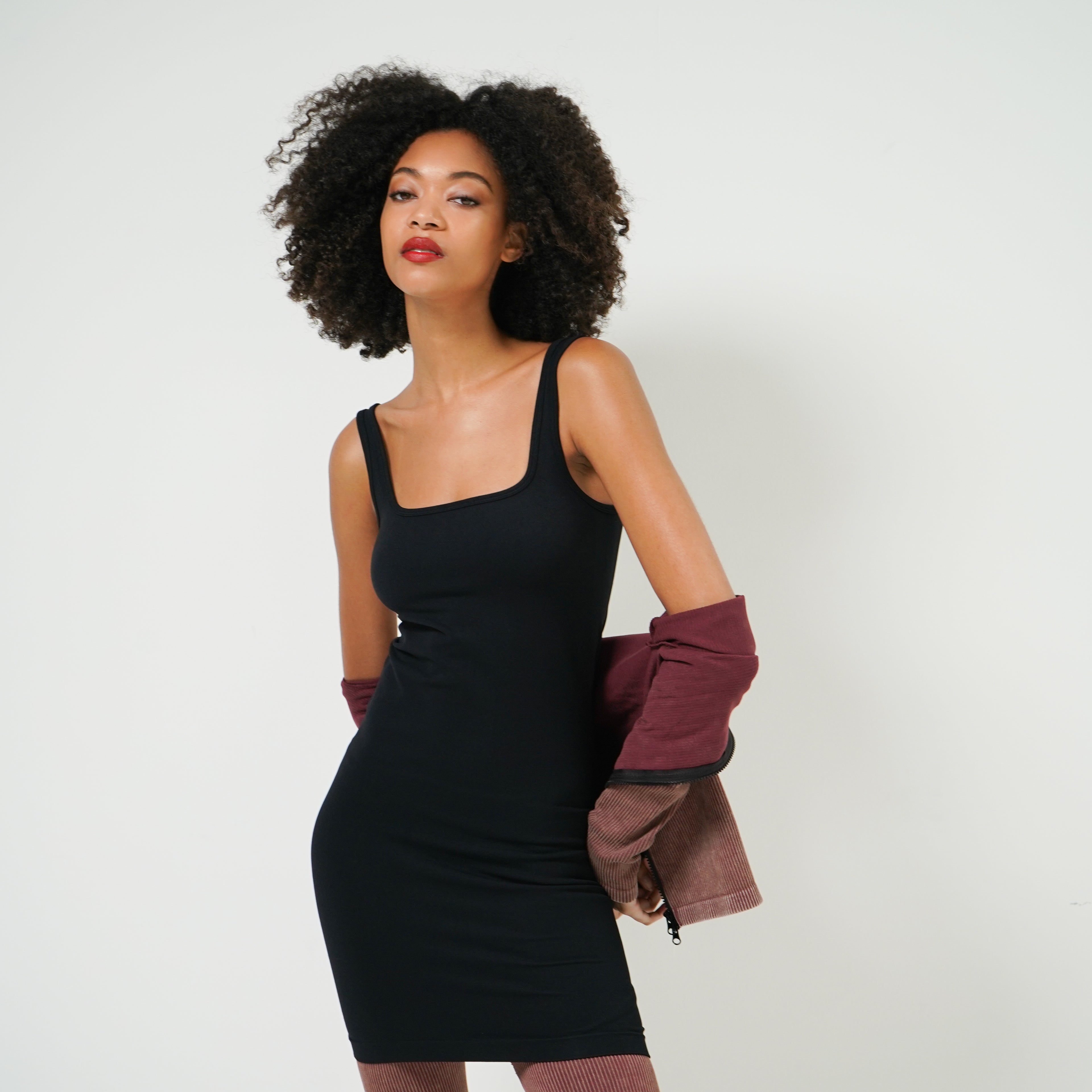 Kaylee seamless dress side view — women's sleek bodycon mini dress

