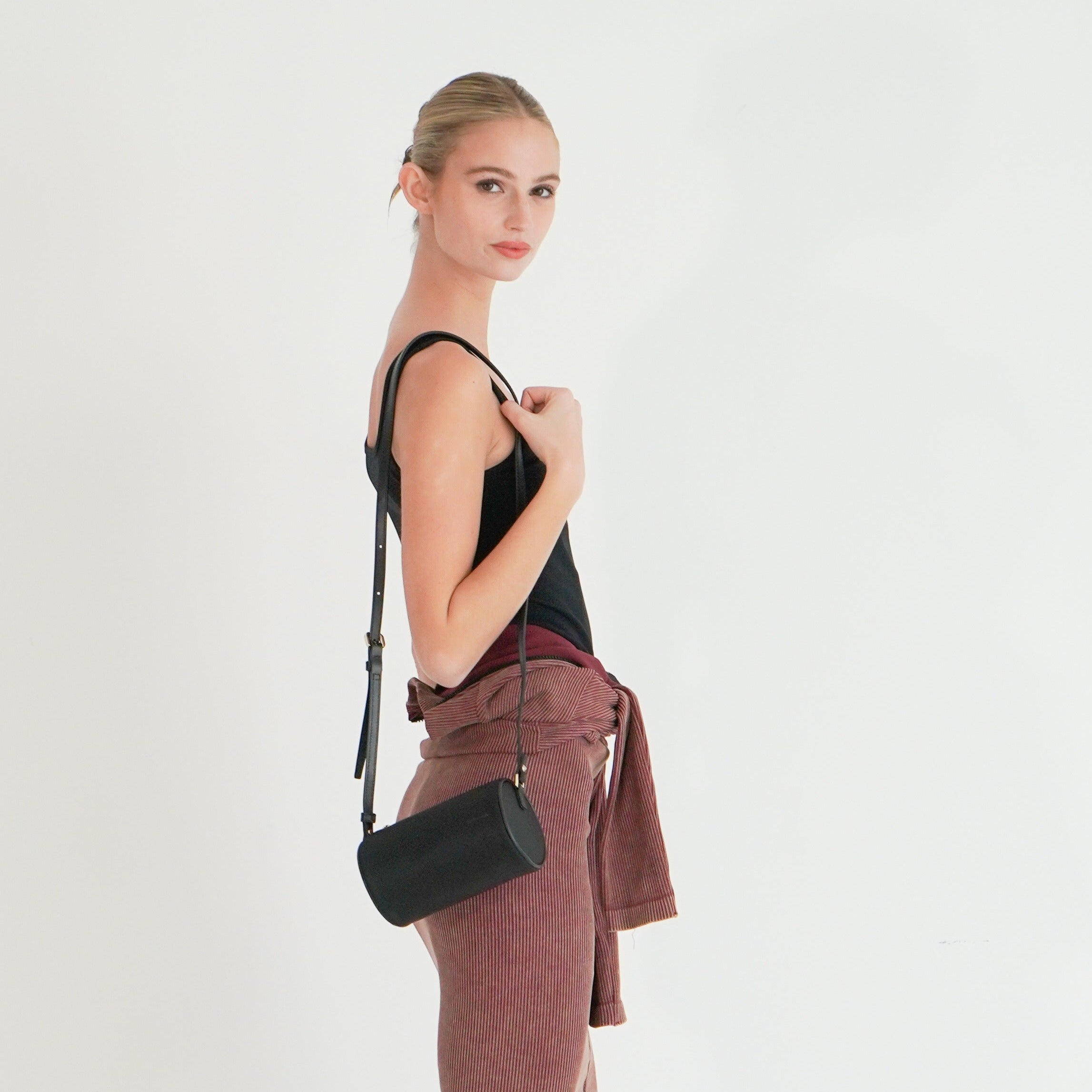 Madison nylon tube bag strap detail — women's casual crossbody bag
