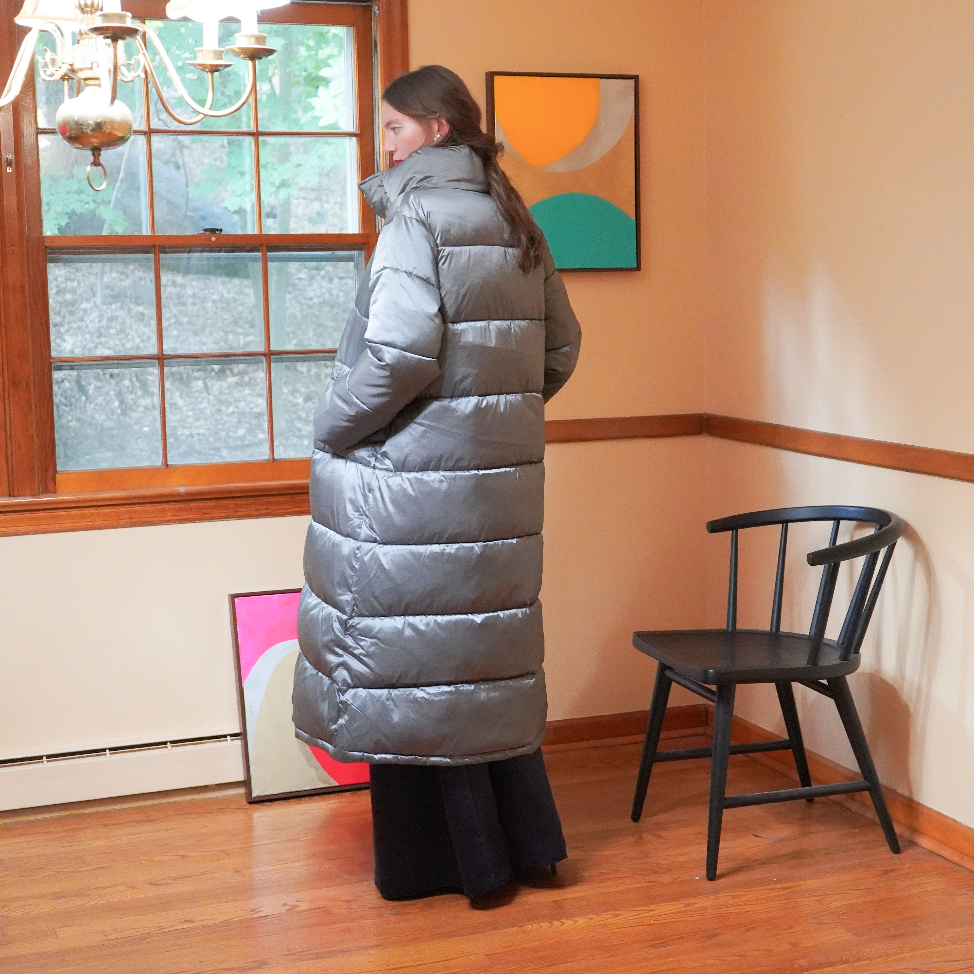 Long zip up puffer coat 