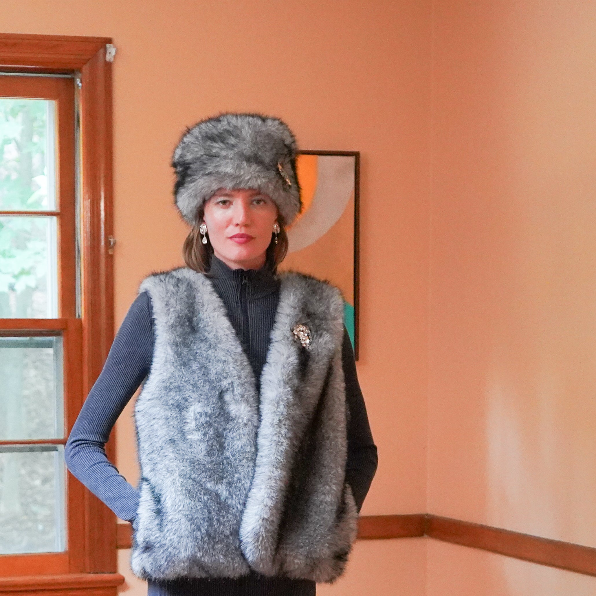 Mimosa faux fur vest with Mira hat 