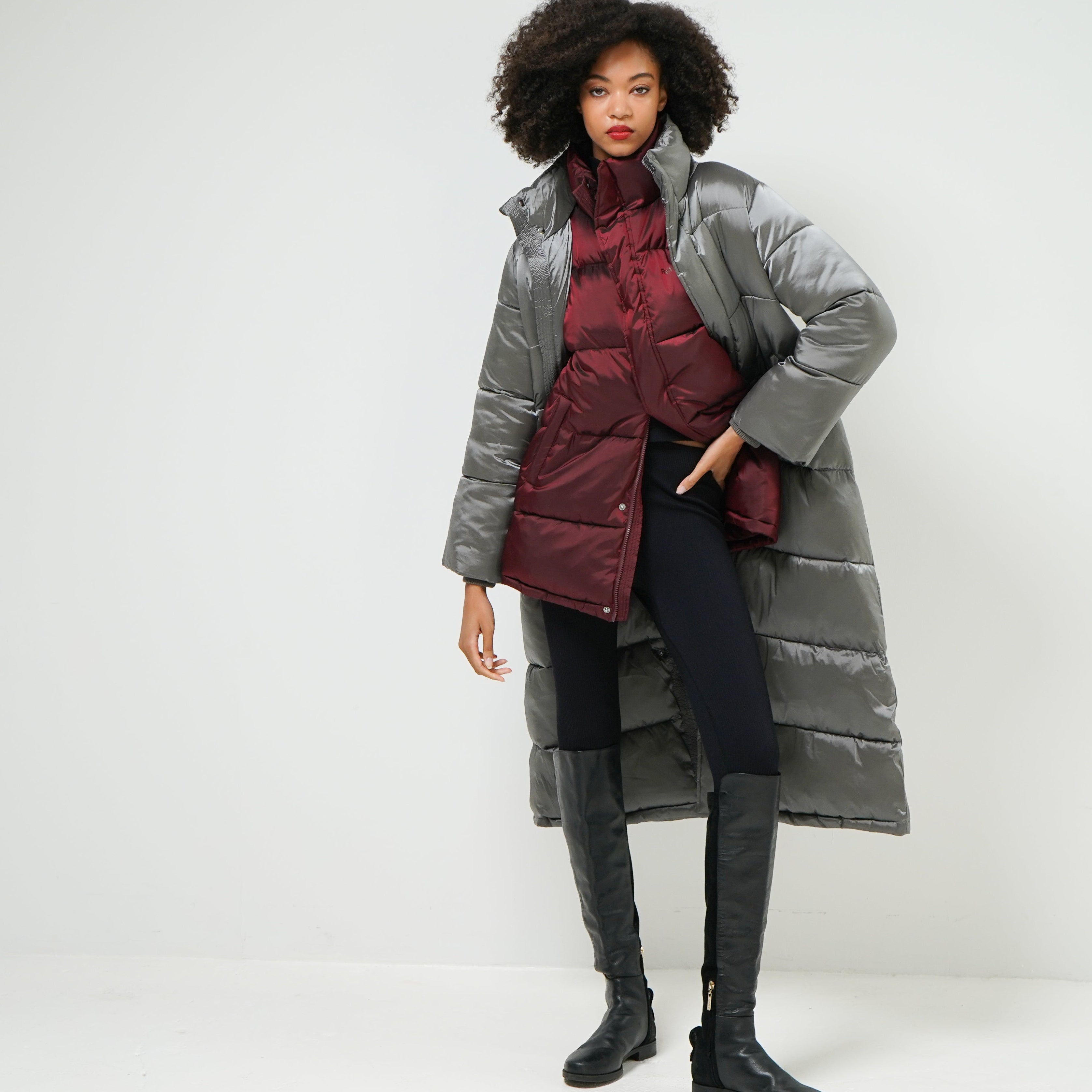 Nora short puffer quilted detail — women's oversized warm outerwear
