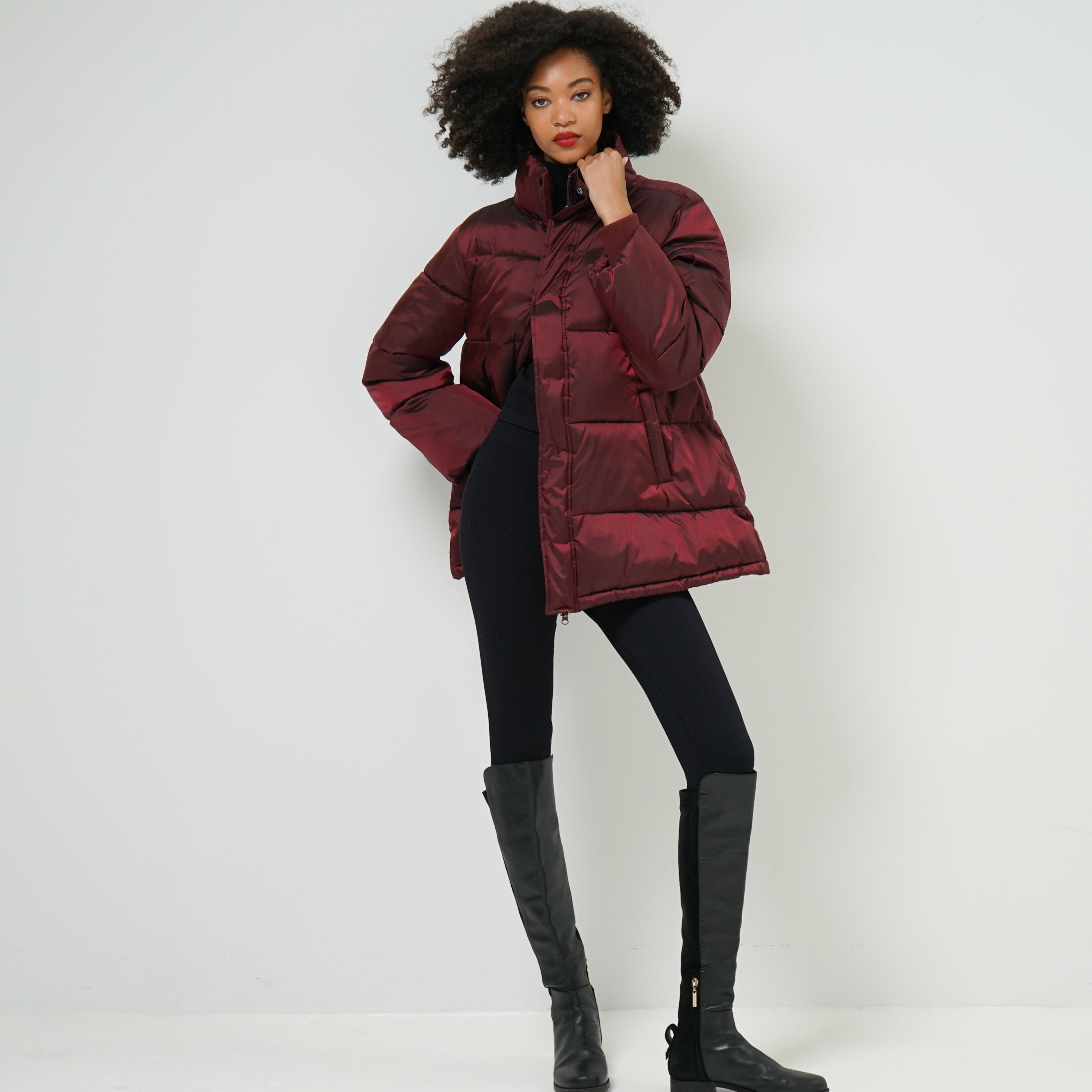 Nora short puffer quilted detail — women's oversized warm outerwear
