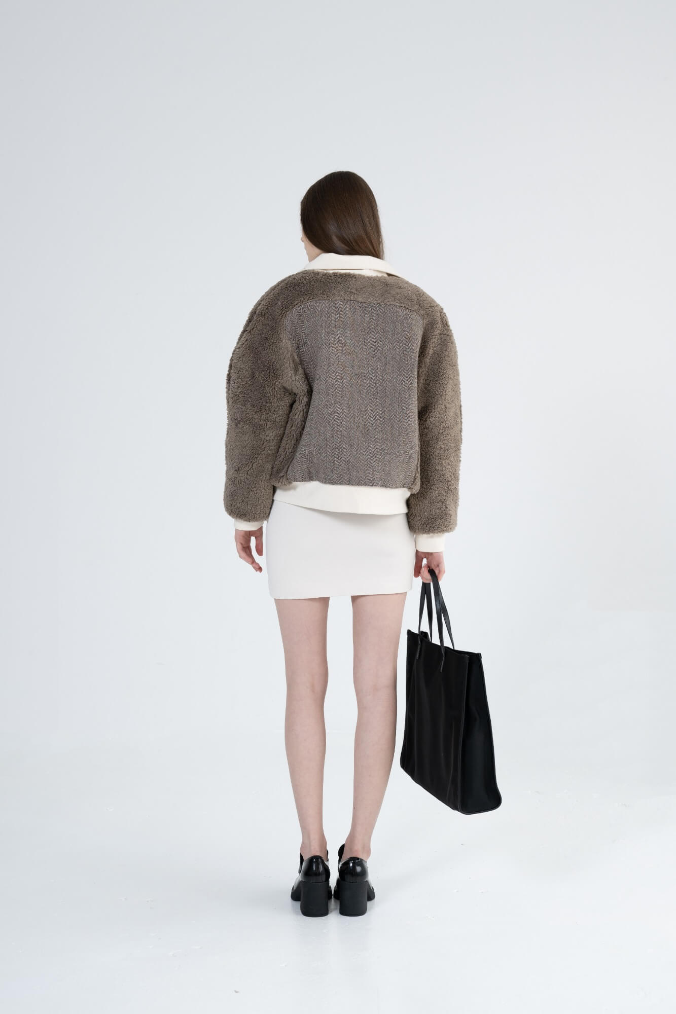 AMELIA - Teddy Bomber with Herringbone Panel