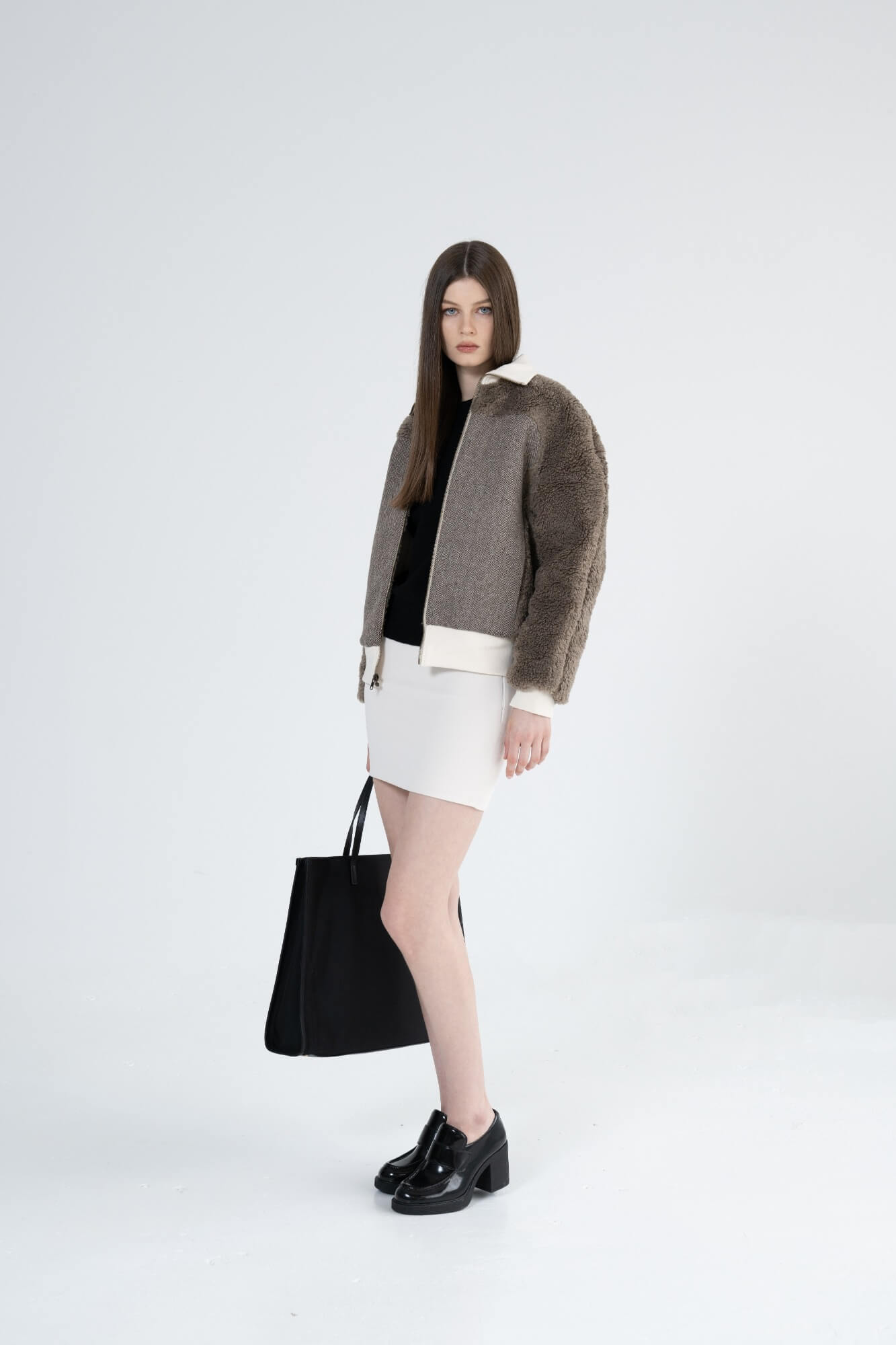 AMELIA - Teddy Bomber with Herringbone Panel