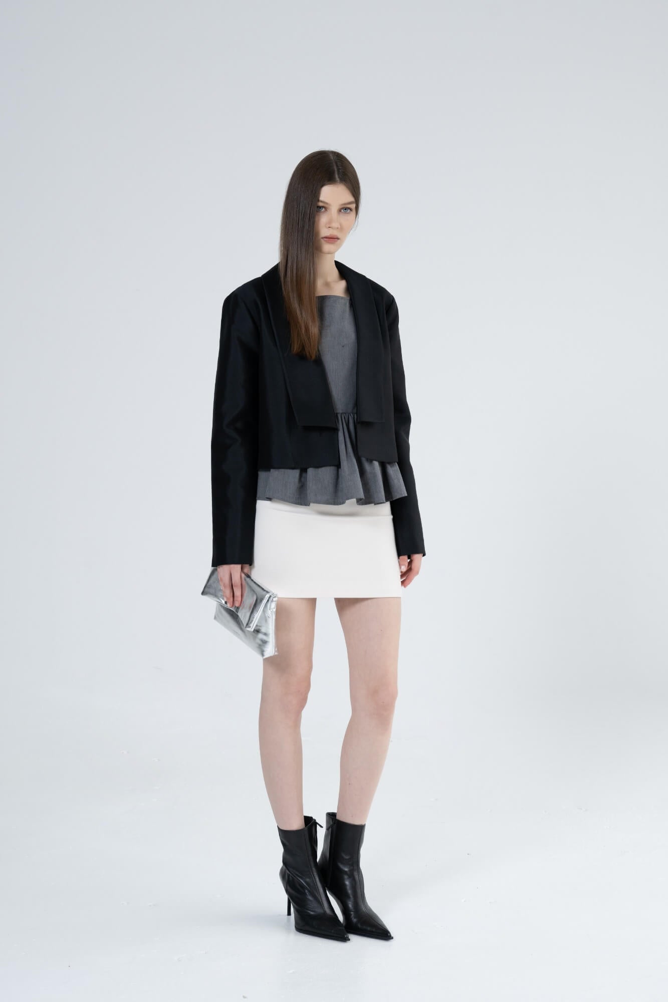 CAMILA - Boxy Jacket in Satin with Shawl Collar