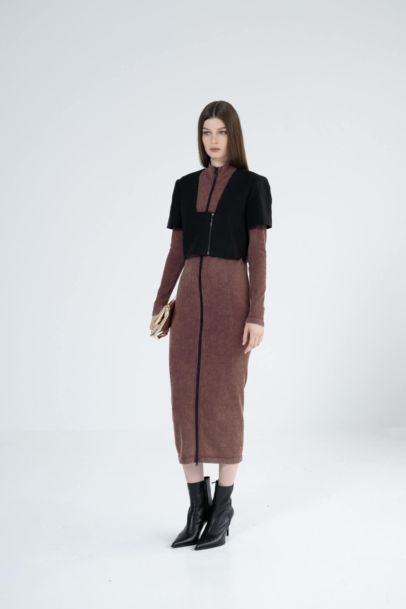 CELINE - Zip Front Short Sleeve Top